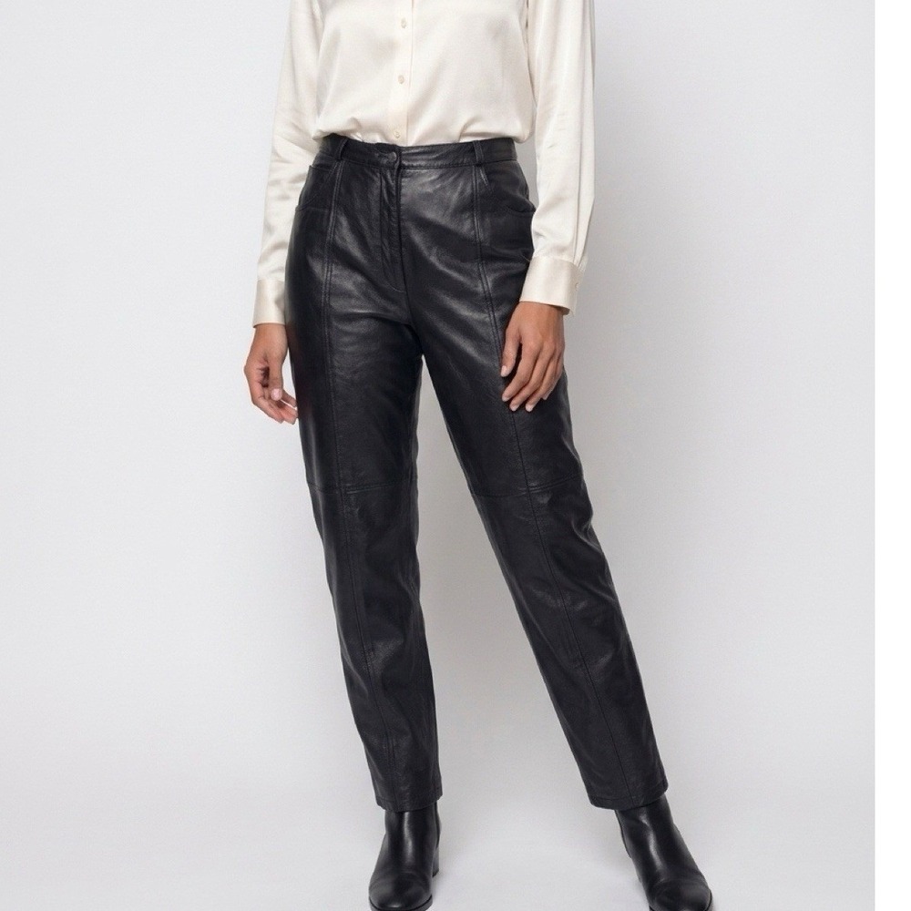 Together Leather Pants Women 14 Black Tapered High Waisted Genuine Leather